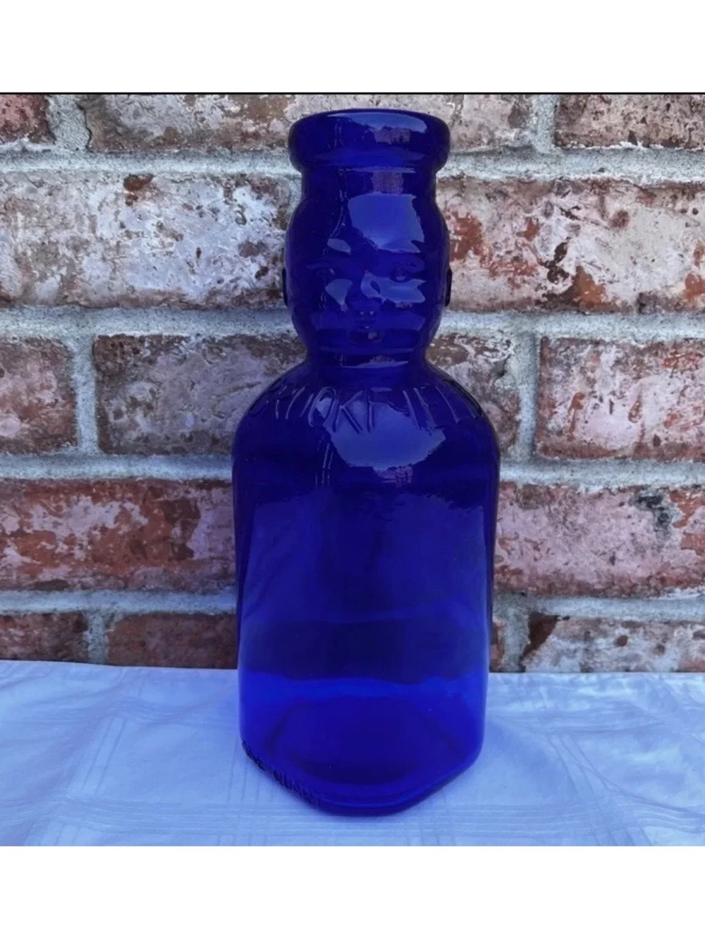 Vintage 1970s Brookfield Baby Face Milk Bottle Cobalt Blue Glass Vase